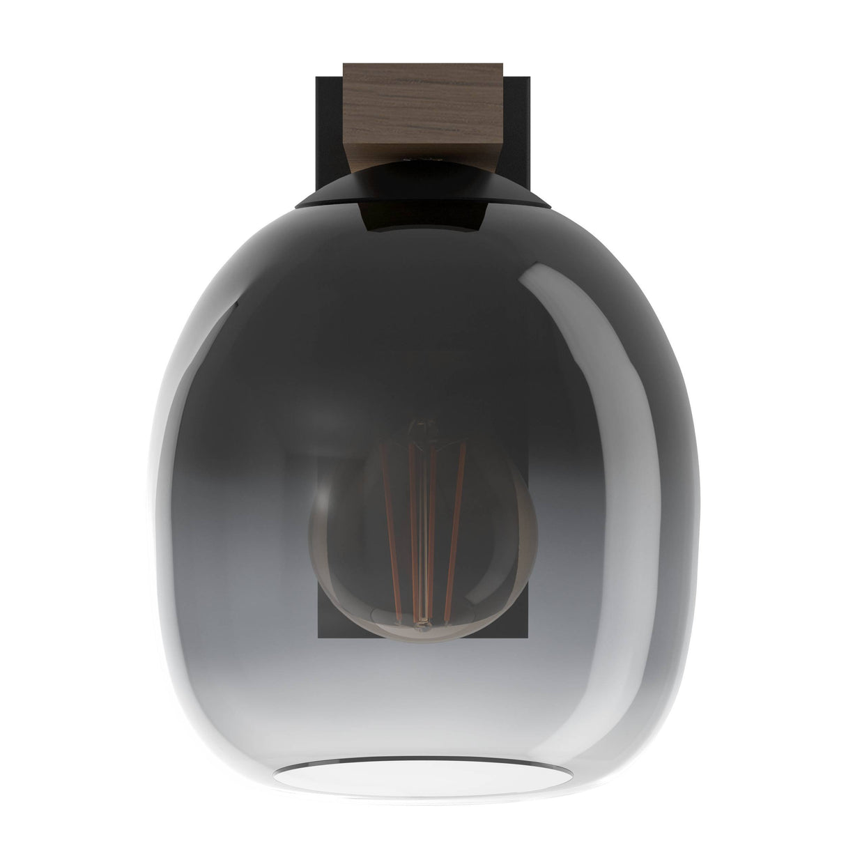 Eglo EU FILAGO Wall Light – Wood & Steel with Smoked Glass Shade, E27, Indoor Lighting