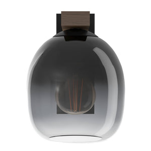 Eglo EU FILAGO Wall Light – Wood & Steel with Smoked Glass Shade, E27, Indoor Lighting