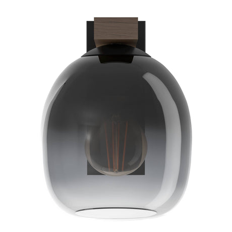 Eglo EU FILAGO Wall Light – Wood & Steel with Smoked Glass Shade, E27, Indoor Lighting