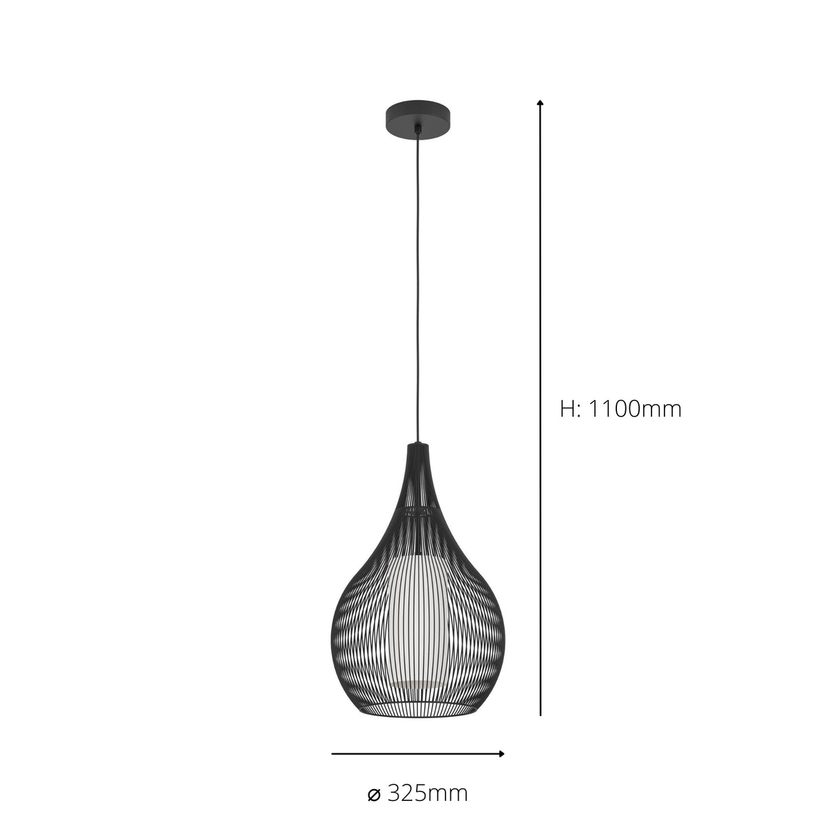 Eglo EU RAZONI 1 Pendant Light – Black Steel & Glass Design, E27 Fitting, 325mm Indoor Pendant Light