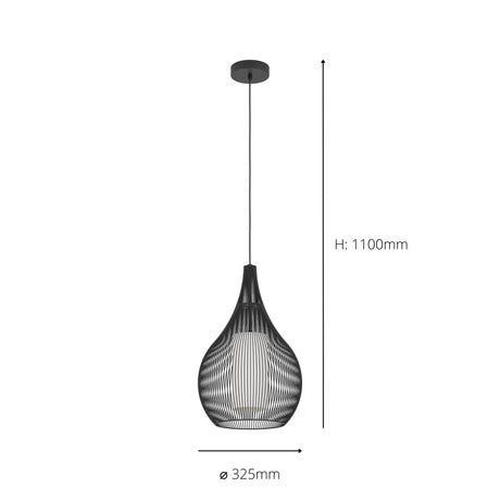 Eglo EU RAZONI 1 Pendant Light – Black Steel & Glass Design, E27 Fitting, 325mm Indoor Pendant Light