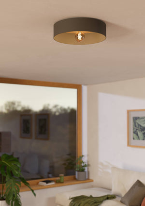 Eglo EU DUAIA Ceiling Light – Umbra Grey & Wood Design with Brushed Brass Detail, E27, Indoor Lighting