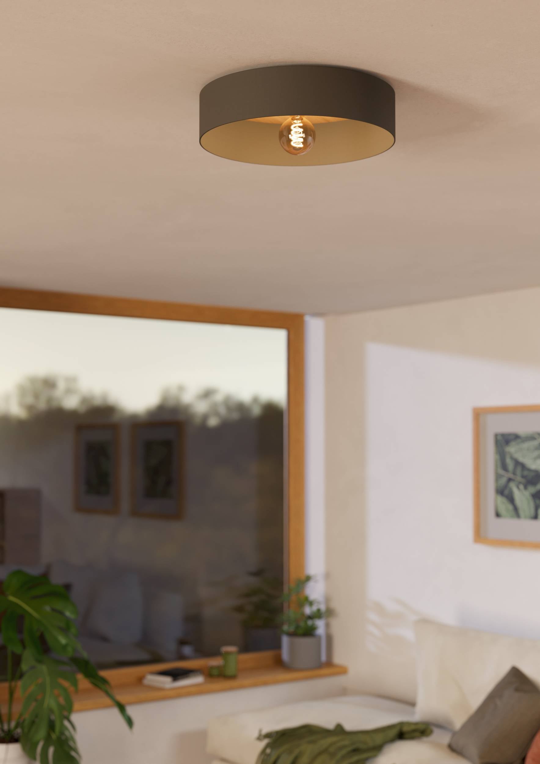 Eglo EU SIRUELA Wall Light – Vintage Black Steel with Natural Paper Shade, E27, Indoor Lighting