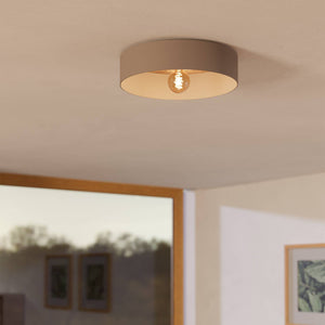 Eglo EU DUAIA Ceiling Light – Taupe & Wood Design with Brushed Brass Detail, E27, Indoor Lighting