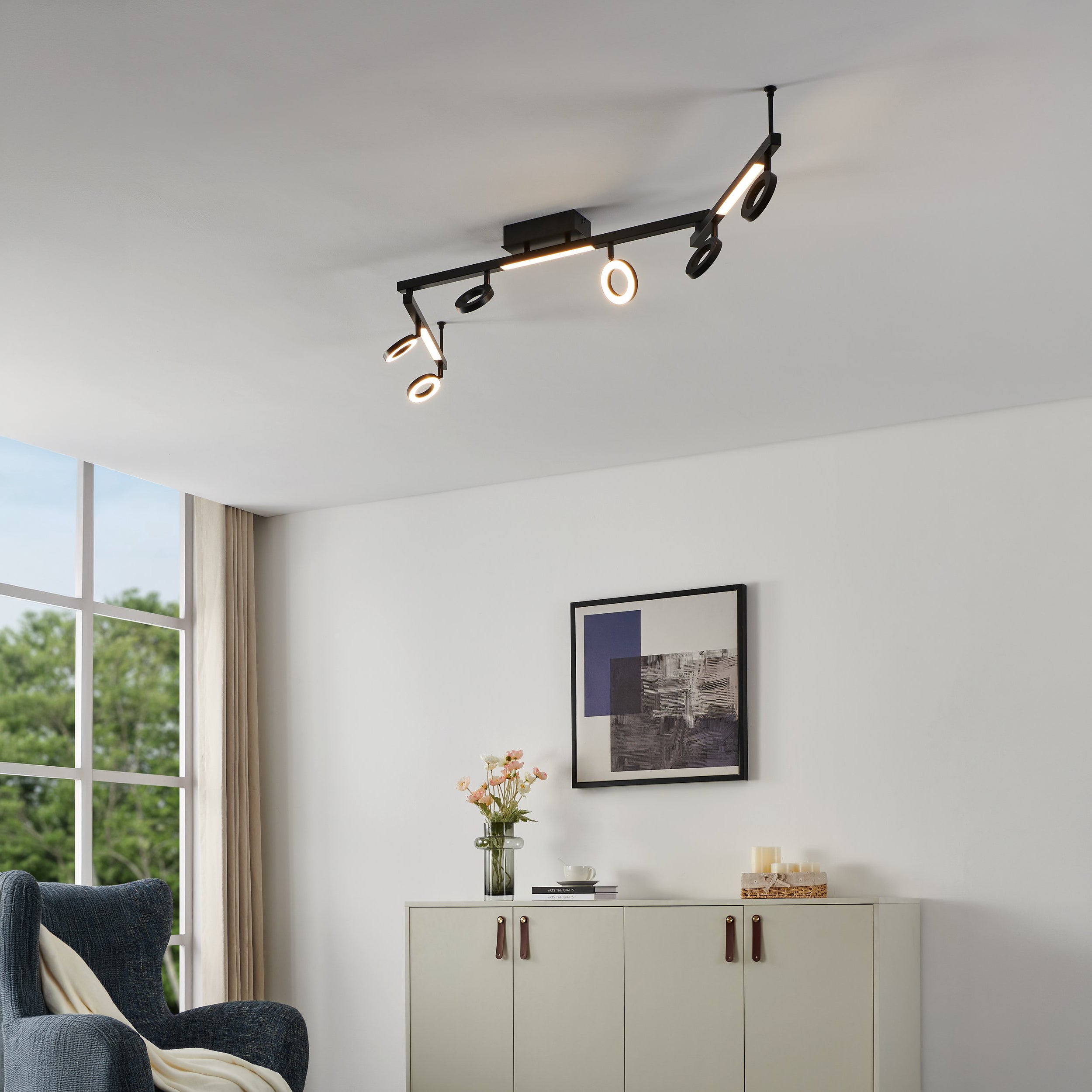 Eglo EU Fattoria Black Steel & Natural Wood Contemporary 3-Light Pendant