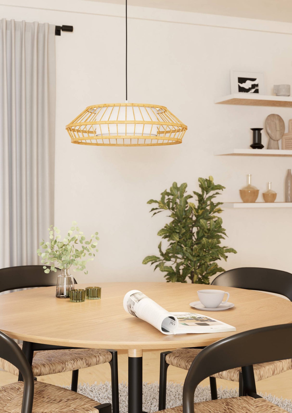 Eglo EU Yuku-Z Smart Control Wood & Fabric LED Single Pendant