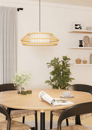 Eglo EU Yuku-Z Smart Control Wood & Fabric LED Single Pendant