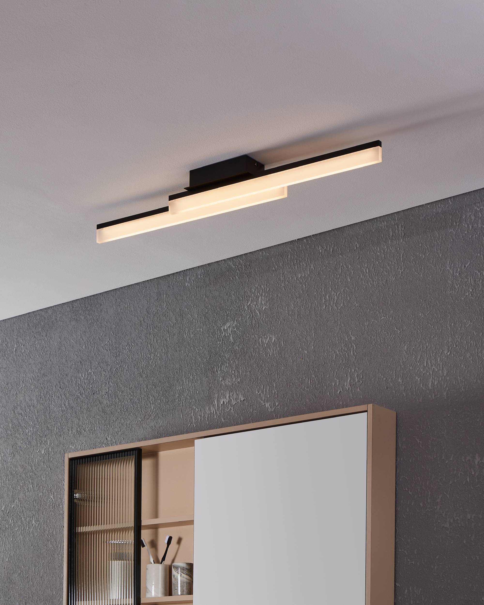 Eglo EU ALMUDAINA LED Floor Lamp – Black Steel, Foot Switch, Warm White, 1570mm