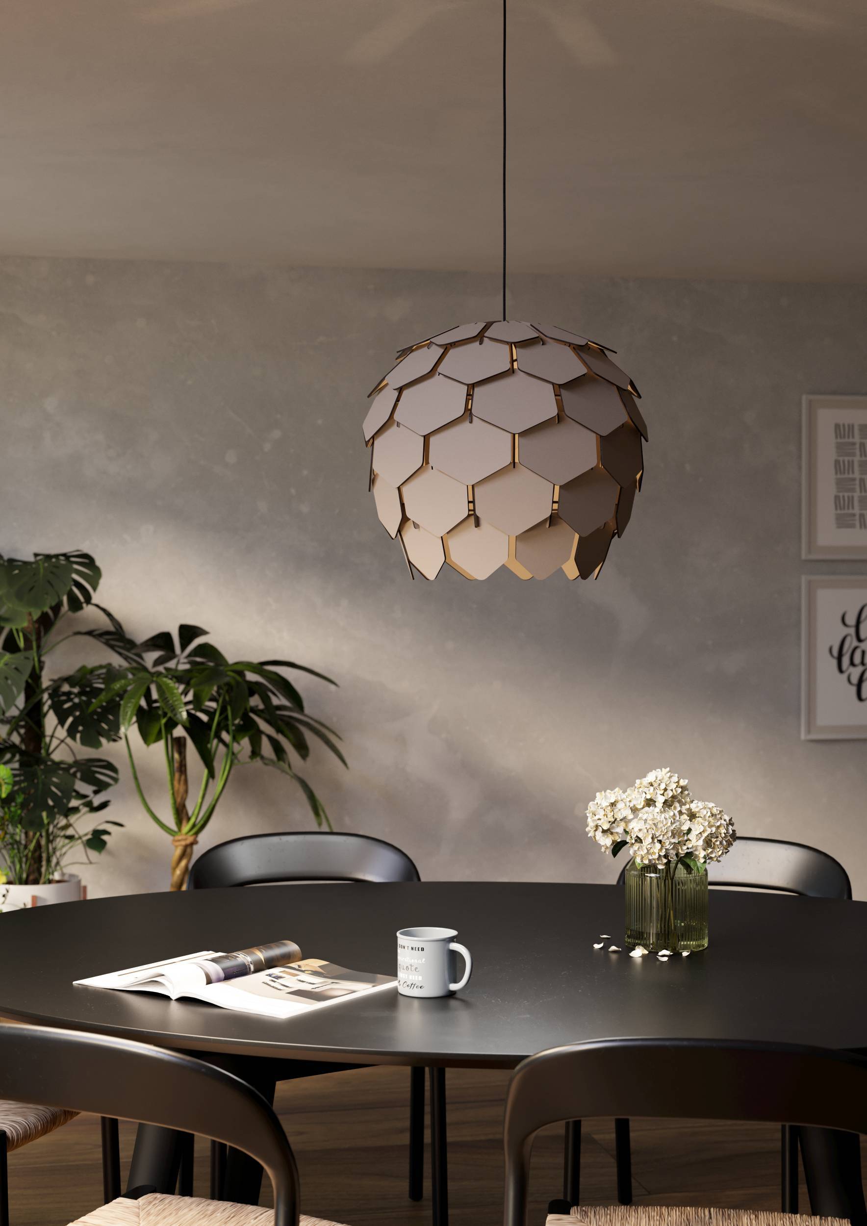 Eglo EU Tabley Black Steel & Fabric Contemporary 3-Light Pendant