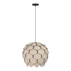 Eglo EU MATTANZA Pendant Light – Black Steel with Grey Wooden Shade, E27, Indoor Lighting