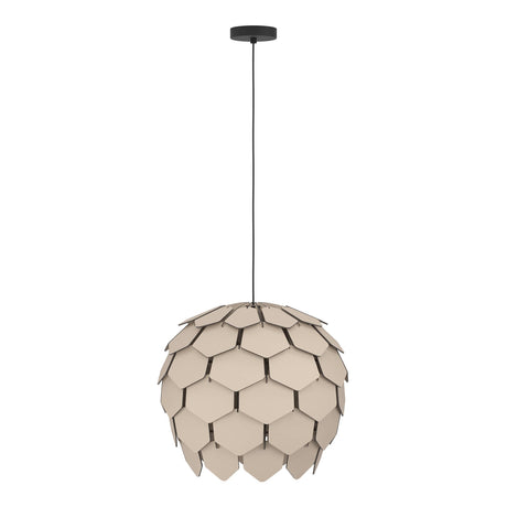 Eglo EU MATTANZA Pendant Light – Black Steel with Grey Wooden Shade, E27, Indoor Lighting