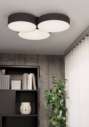 Eglo EU BARBANO?Z Smart LED Ceiling Light – Black Fabric Shade, RGB + Tuneable White, App & Remote Control