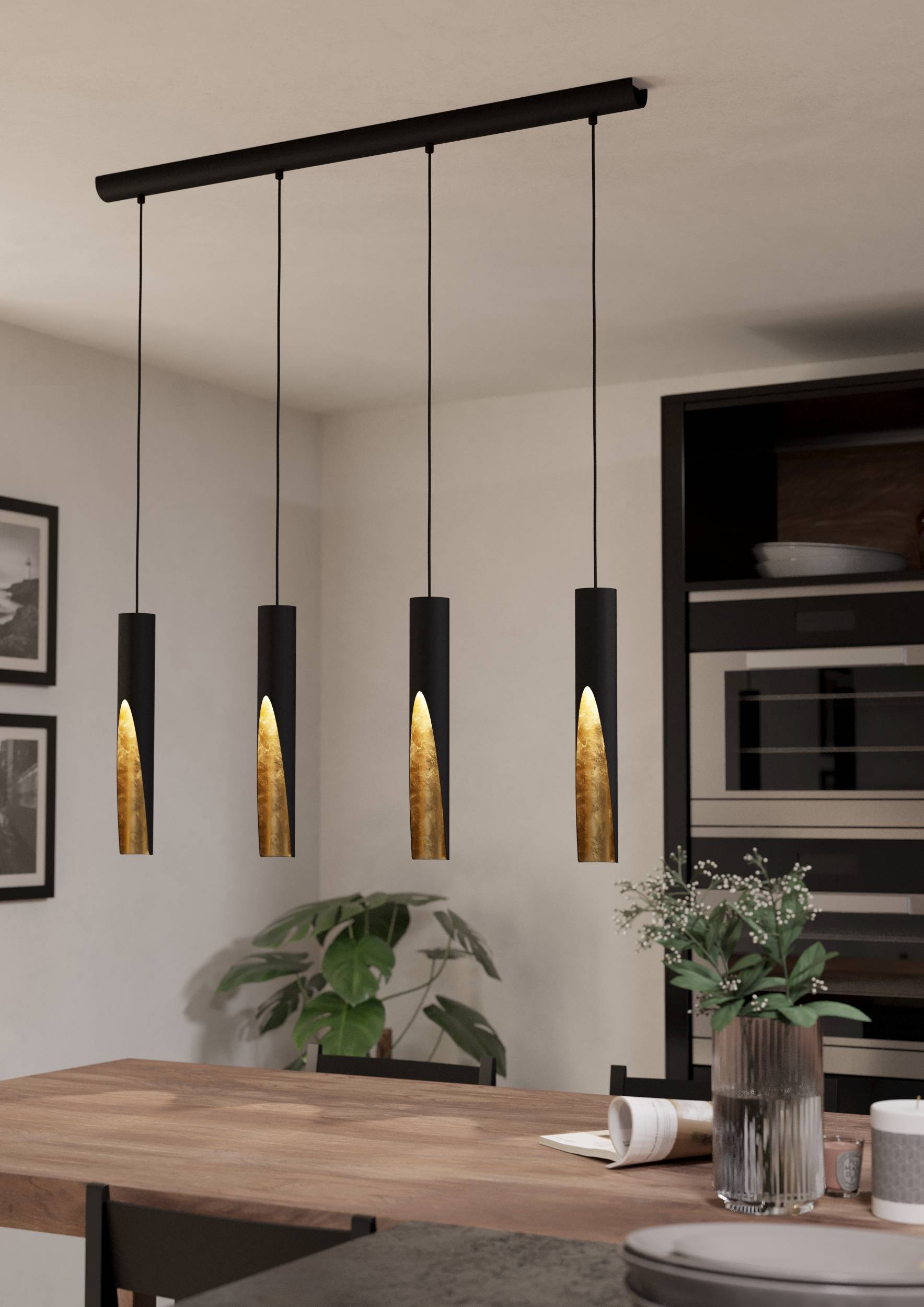 Eglo EU Ciampino Black Steel & Glass Modern 4-Light Pendant