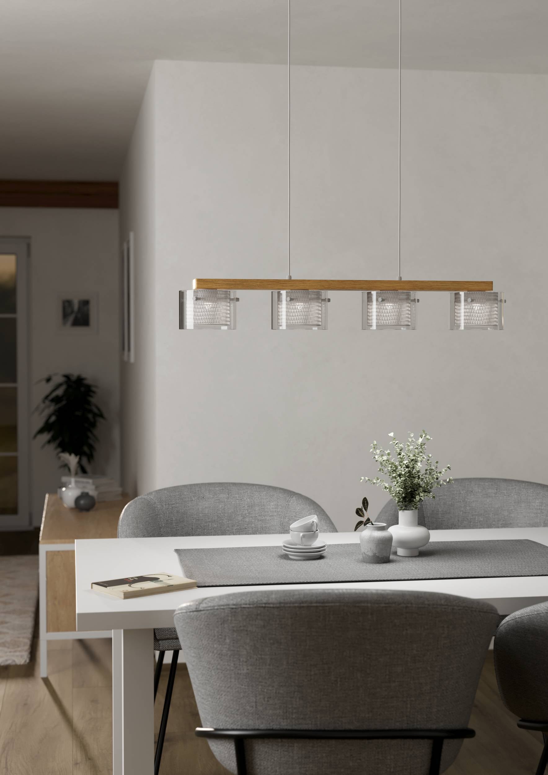 Eglo EU Portico-Z Steel & Wood White LED Smart Control 4-Light Pendant