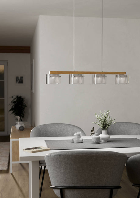 Eglo EU Portico-Z Steel & Wood White LED Smart Control 4-Light Pendant