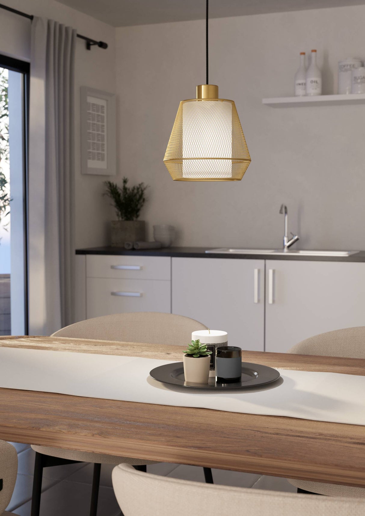 Eglo EU Ciudadela Brushed Brass Steel & White Fabric Single Pendant
