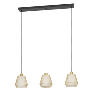 Eglo EU Ciudadela Brushed Brass Steel & White Fabric 3-Light Pendant