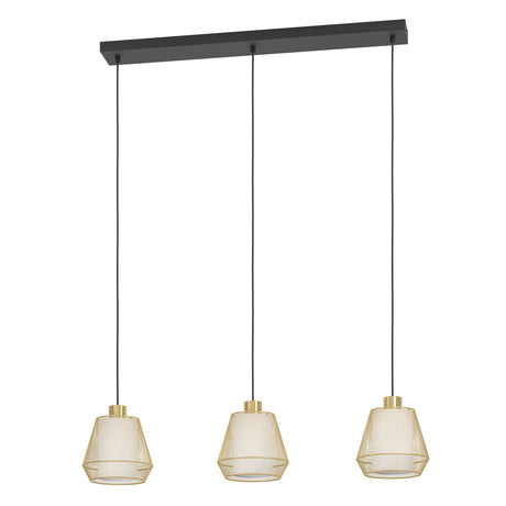 Eglo EU Ciudadela Brushed Brass Steel & White Fabric 3-Light Pendant