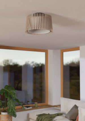 Eglo EU Fattoria Black Steel & Natural Wood Contemporary Ceiling Light