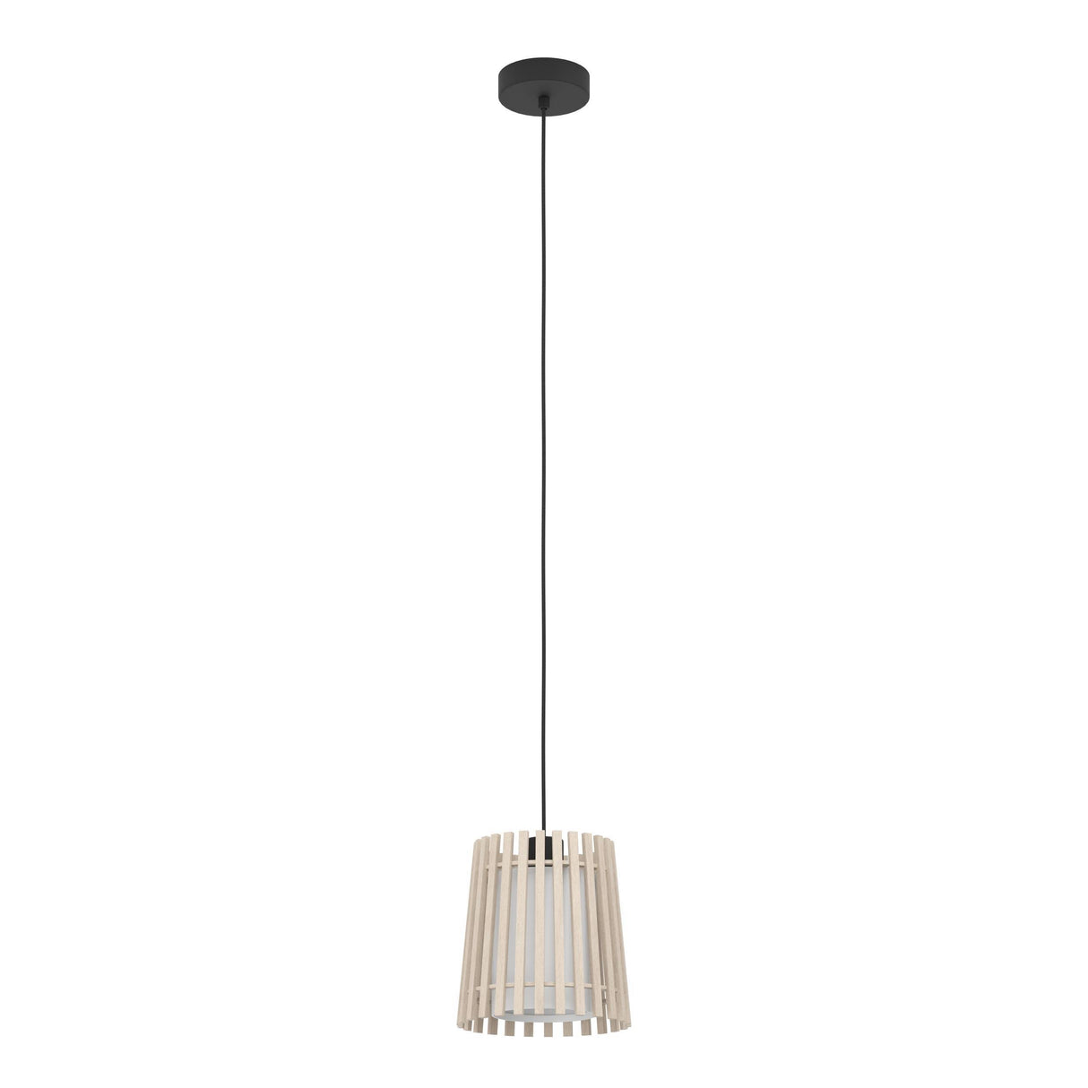 Eglo EU Fattoria Black Steel & Natural Wood Contemporary Single Pendant