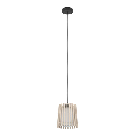 Eglo EU Fattoria Black Steel & Natural Wood Contemporary Single Pendant