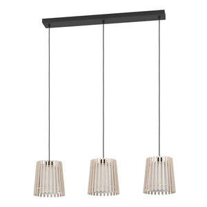 Eglo EU Fattoria Black Steel & Natural Wood Contemporary 3-Light Pendant