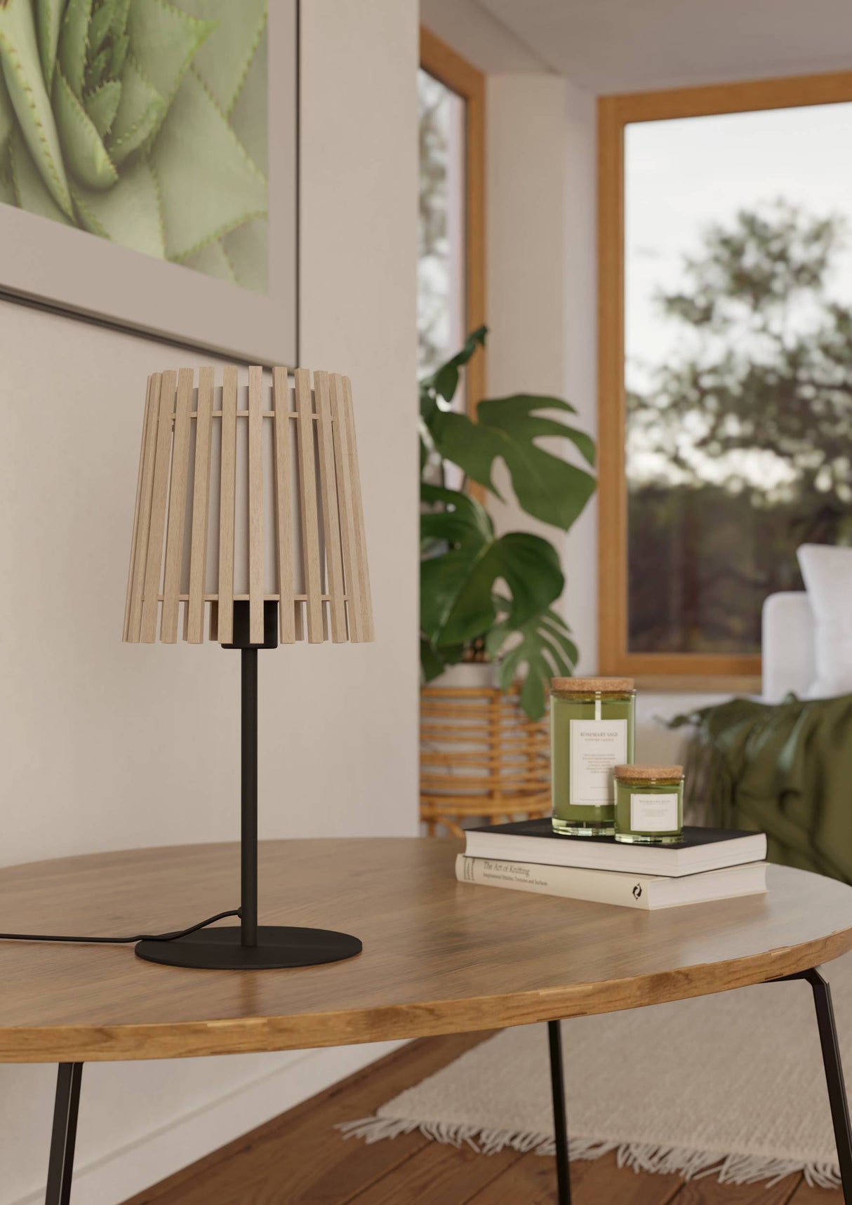 Eglo EU Fattoria Black Steel & Natural Wood Contemporary Table Lamp