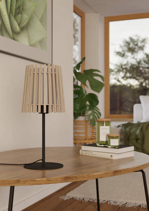 Eglo EU Fattoria Black Steel & Natural Wood Contemporary Table Lamp