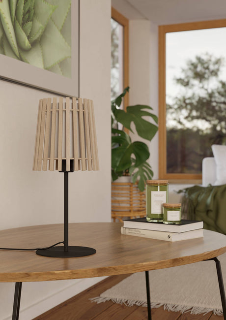 Eglo EU Fattoria Black Steel & Natural Wood Contemporary Table Lamp