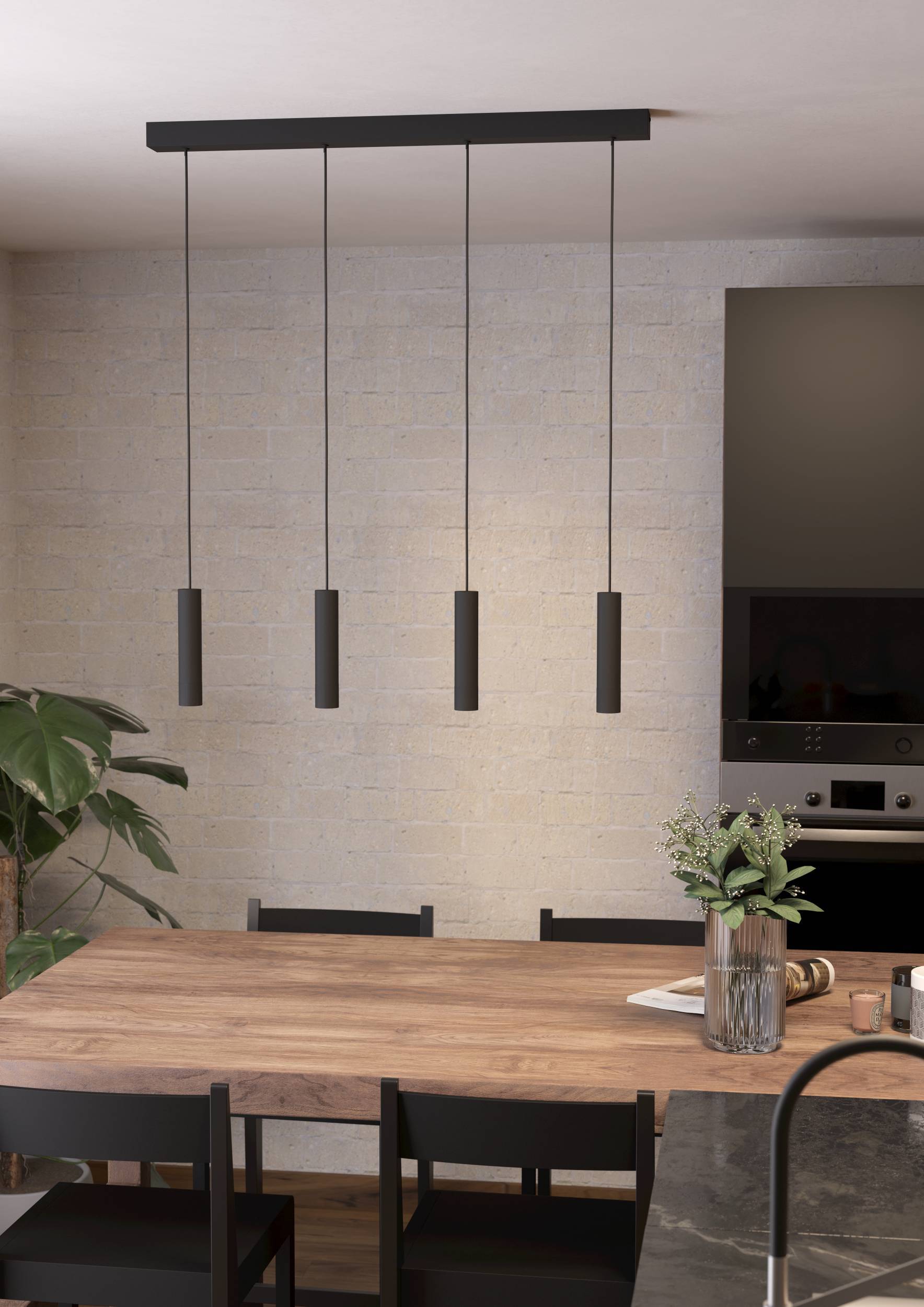 Eglo EU Hornwood Retro Wood And Black Steel 3-Light Pendant