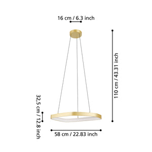 Eglo EU VALLEROSA LED Pendant Light – 580mm Brushed Brass, Warm White, Dimmable