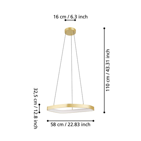 Eglo EU VALLEROSA LED Pendant Light – 580mm Brushed Brass, Warm White, Dimmable