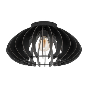 Eglo EU COSSANO?3 Ceiling Light – Black Steel with Wooden Slatted Shade, E27, Indoor Lighting