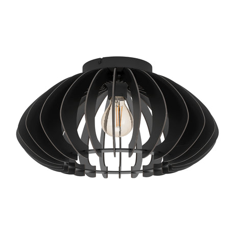 Eglo EU COSSANO?3 Ceiling Light – Black Steel with Wooden Slatted Shade, E27, Indoor Lighting