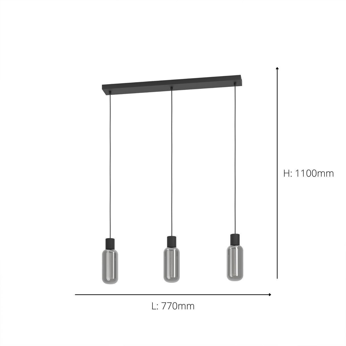 Eglo EU Maione Black Steel & Glass Modern Bar 3-Light Pendant
