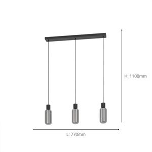 Eglo EU Maione Black Steel & Glass Modern Bar 3-Light Pendant