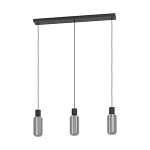 Eglo EU Maione Black Steel & Glass Modern Bar 3-Light Pendant