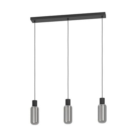 Eglo EU Maione Black Steel & Glass Modern Bar 3-Light Pendant