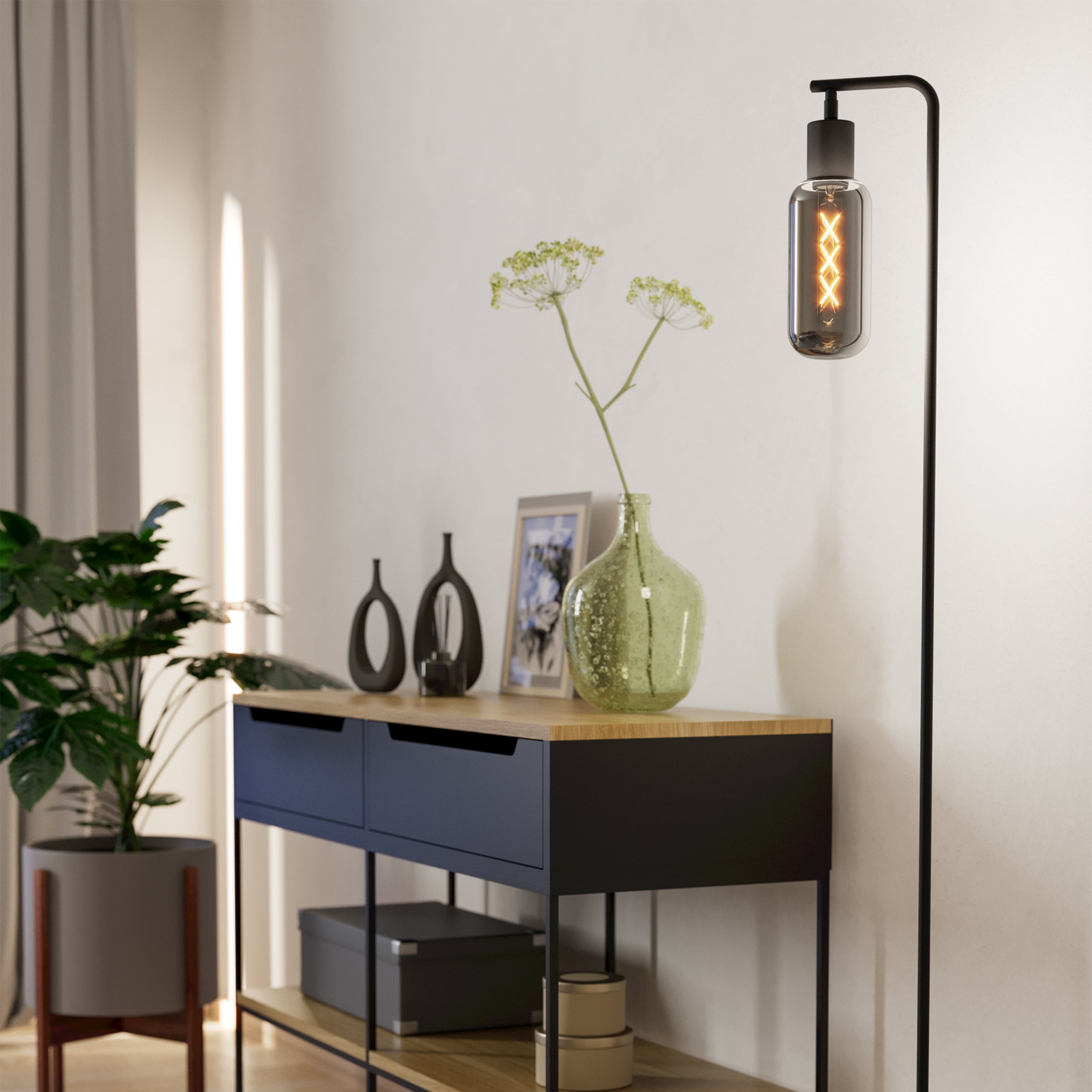 Eglo EU Maione Black Steel & Glass Modern Floor Lamp