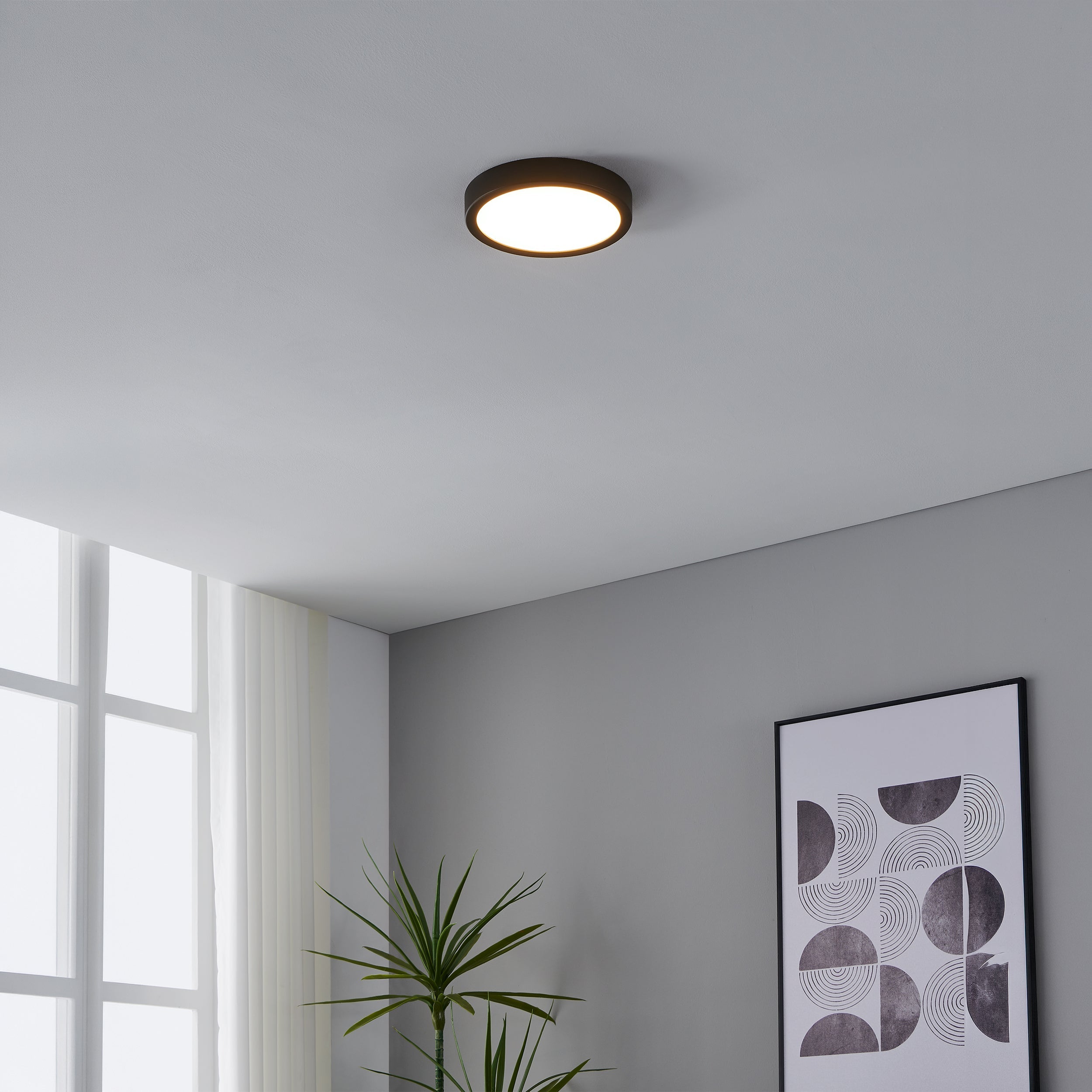 Eglo EU Fueva 6 Black LED Round Surface-Mounted Ceiling Light, 21.1cm product image - Endon Lighting from First Light Direct with great prices and fast UK delivery