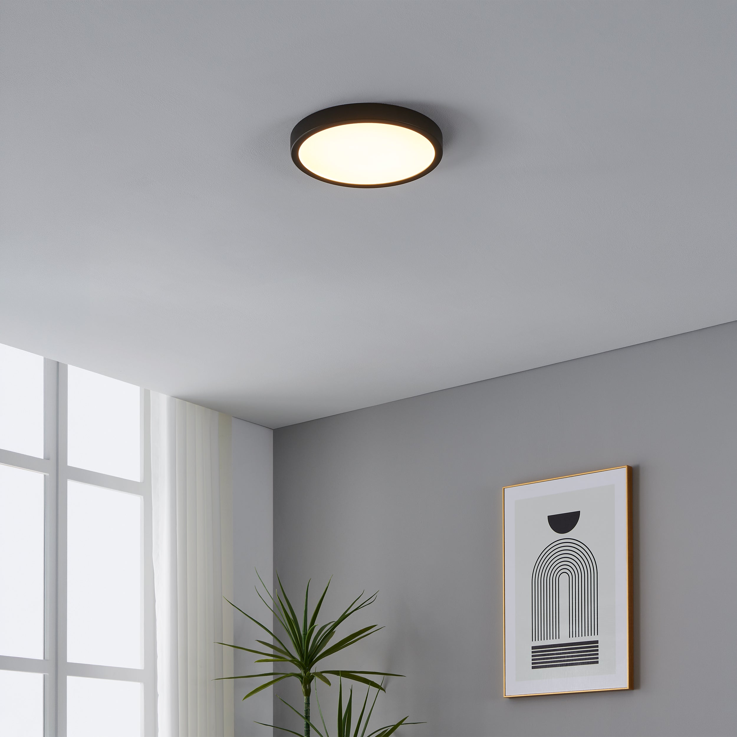 Eglo EU FUEVA?5 Surface?Mounted LED Ceiling Light – Black Steel, Round, Dimmable Warm White, Indoor Lighting product image - Endon Lighting from First Light Direct with great prices and fast UK delivery