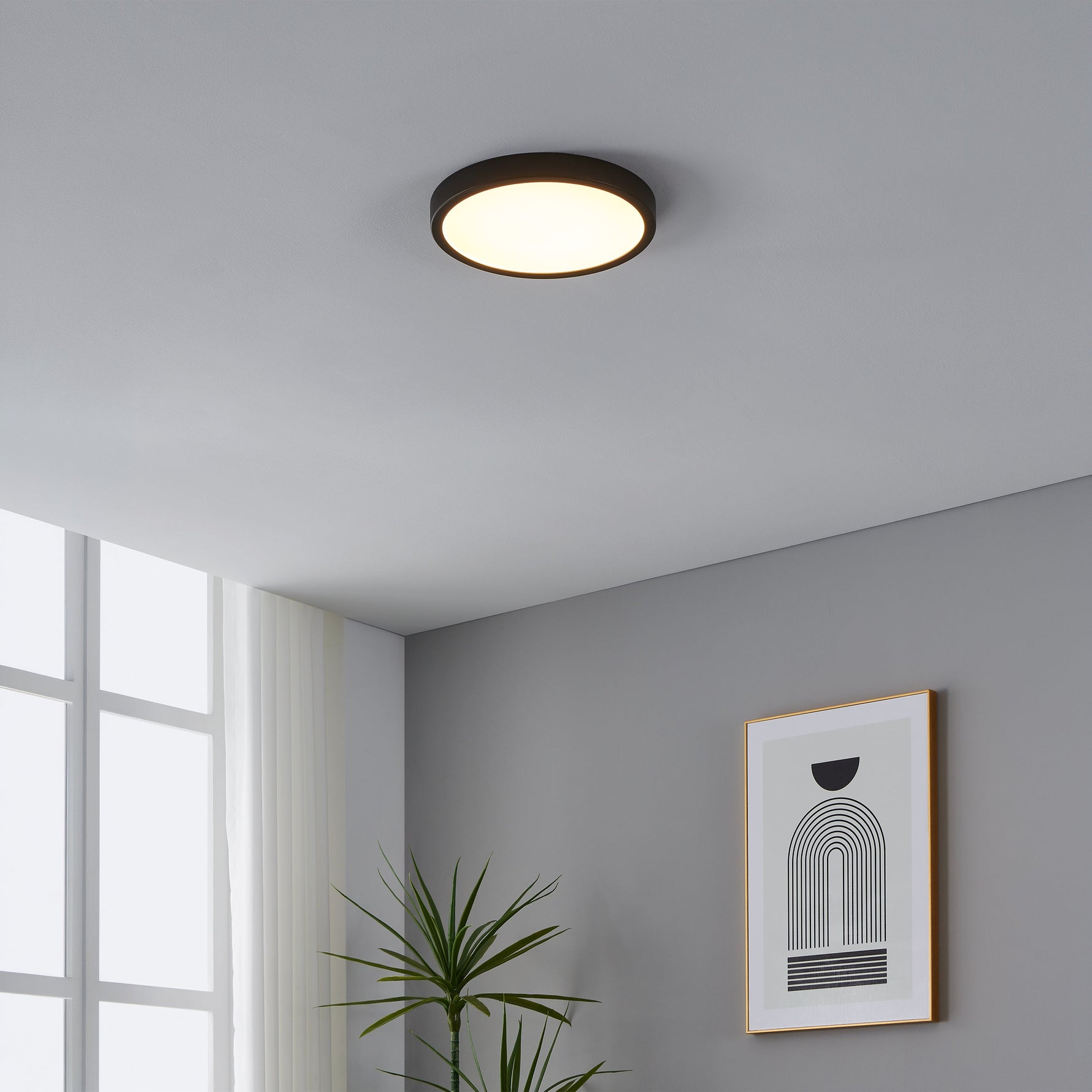 Eglo EU FUEVA?5 Surface?Mounted LED Ceiling Light – Black Steel, Round, Dimmable Warm White, Indoor Lighting product image - Endon Lighting from First Light Direct with great prices and fast UK delivery