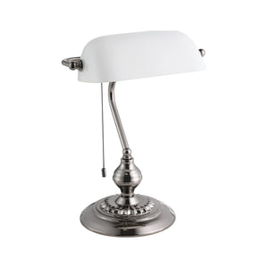 Eglo EU BANKER Table Lamp – Classic Banker Style, Nickel Nero Finish, E27, Cord Switch