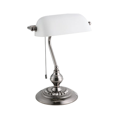 Eglo EU BANKER Table Lamp – Classic Banker Style, Nickel Nero Finish, E27, Cord Switch