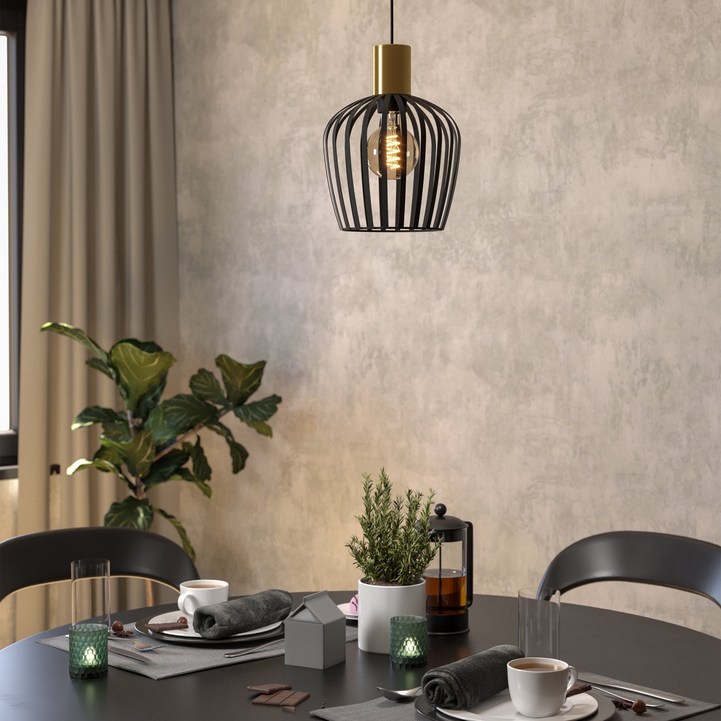 Eglo EU Persley Black Steel & Paper Vintage Single Pendant