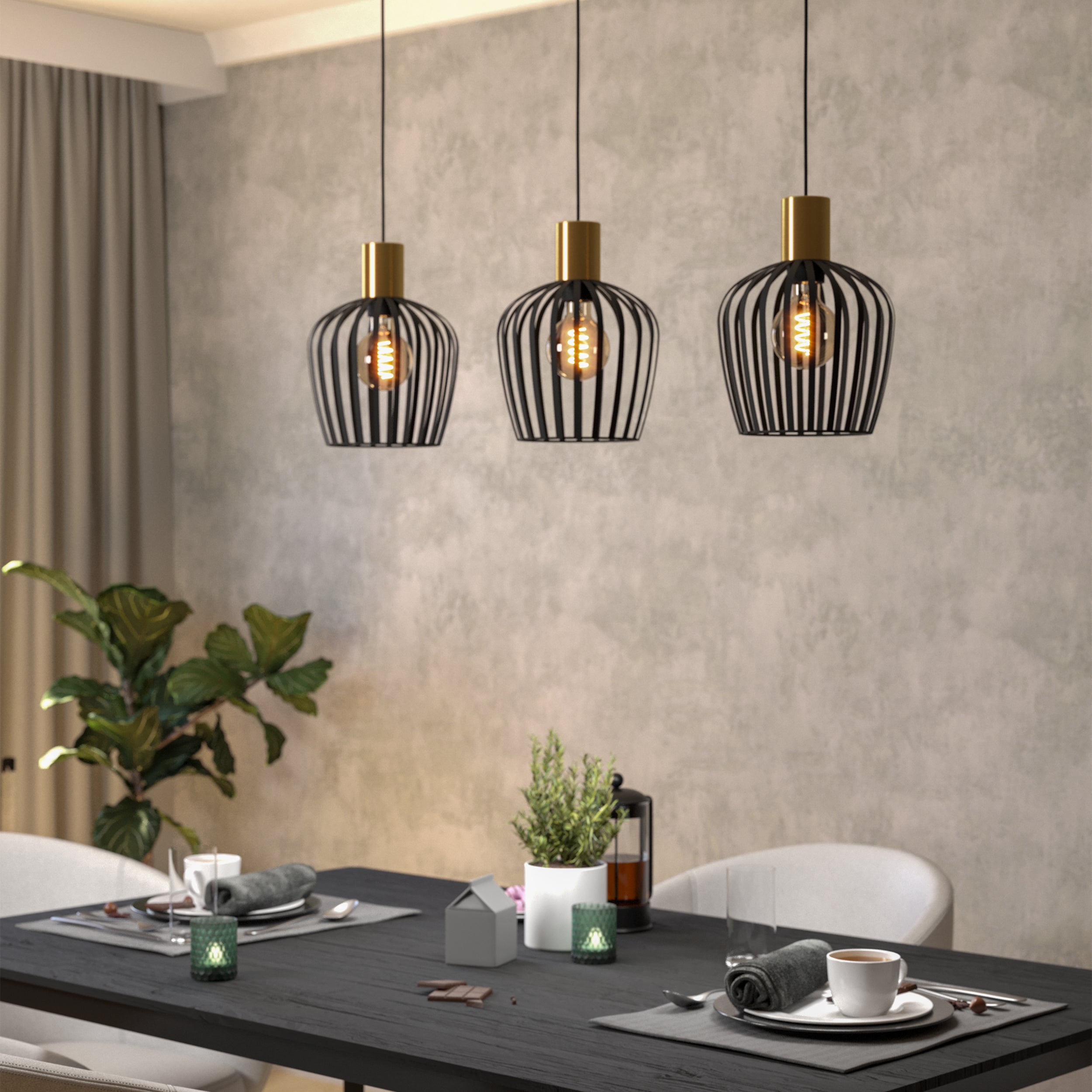 Eglo EU Empoli Black & Brushed Brass 3 Pendant Light 