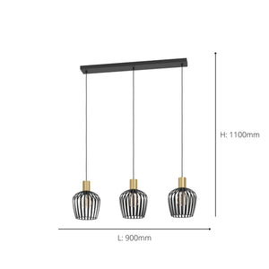 Eglo EU Empoli Black & Brushed Brass 3 Pendant Light