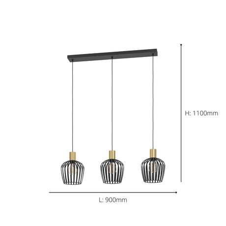 Eglo EU Empoli Black & Brushed Brass 3 Pendant Light