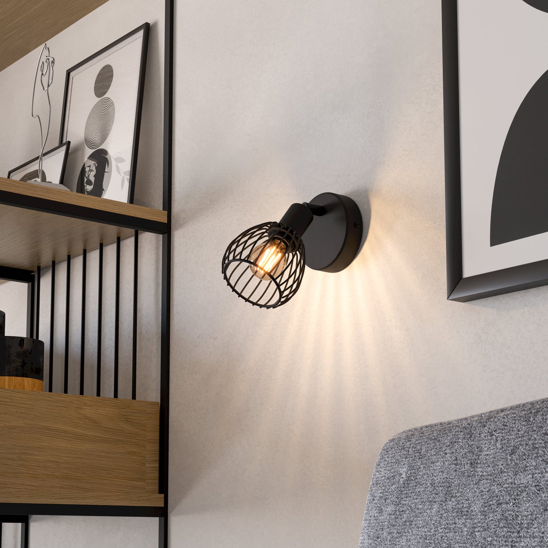 Eglo EU Bellizzi Steel Grey & White Fabric Minamalist Single Spotlight product image - Endon Lighting from First Light Direct with great prices and fast UK delivery