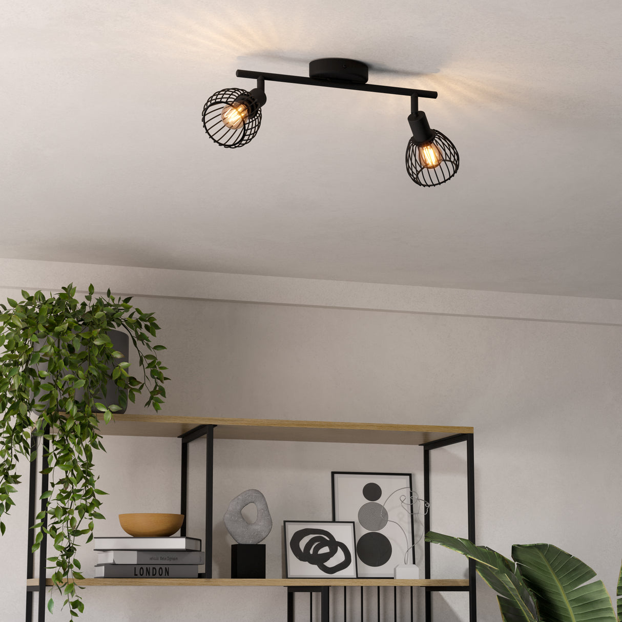 Eglo EU Sonnino Steel Caged Wire 2-Light Spotlight, Black